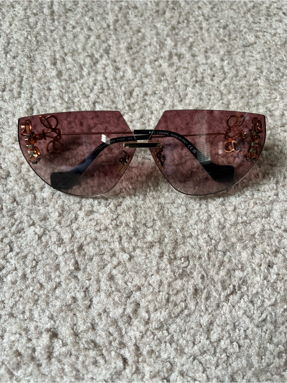 Loewe Purple Rimless Shield Sunglasses with Gold Accents